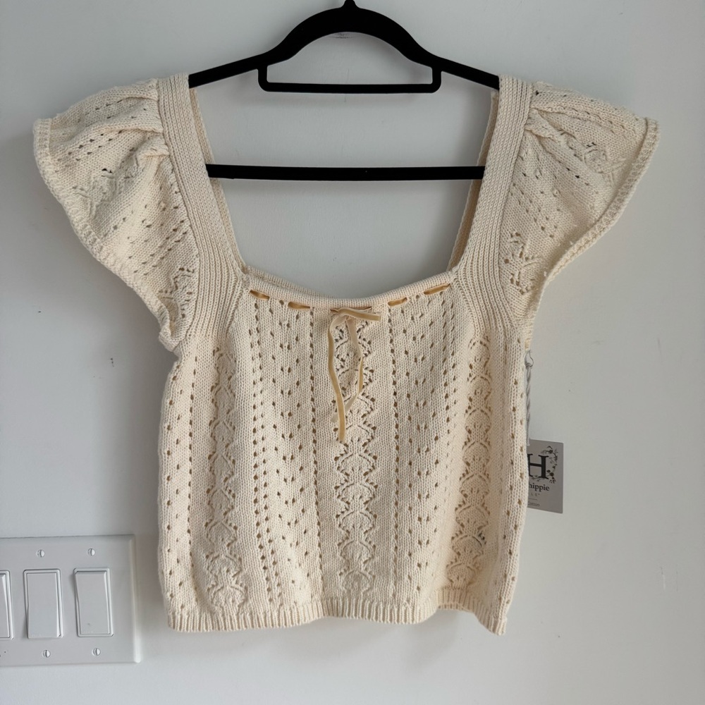 Haute Hippie Cream Crochet Knit Crop Top
